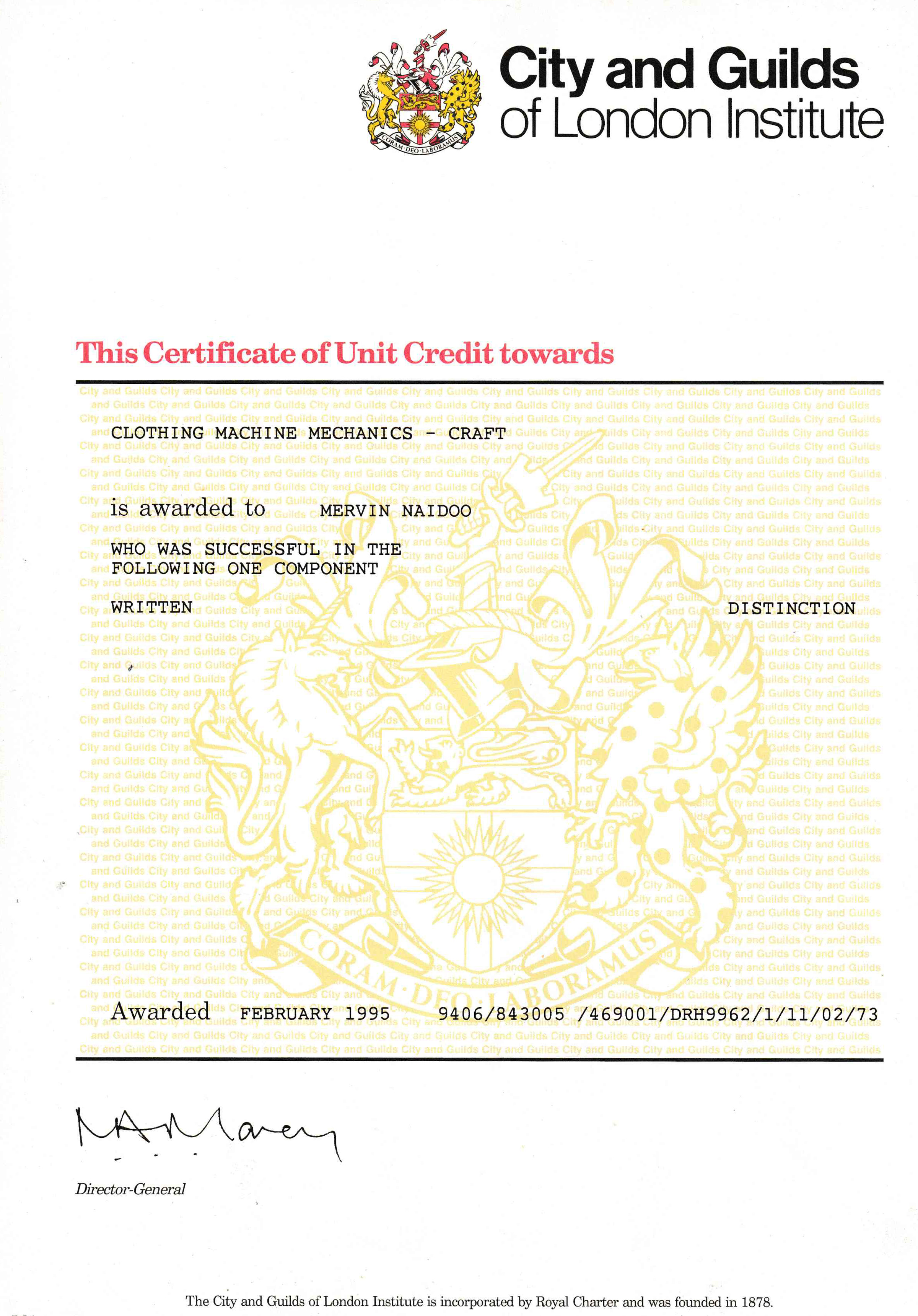 City of Guilds London Certificate